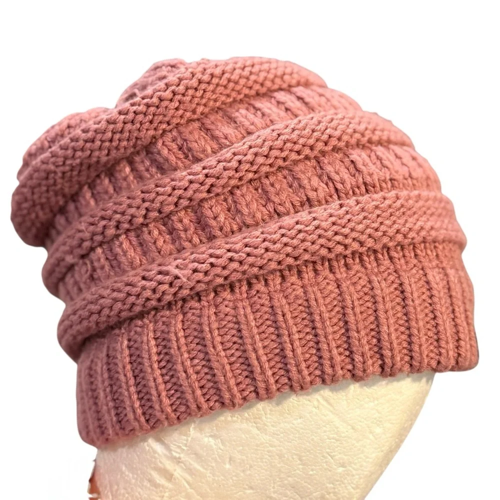 C.C. Slouchy Thick Warm Knit Cap Beanie Dusty Rose Soft Chunky Knit